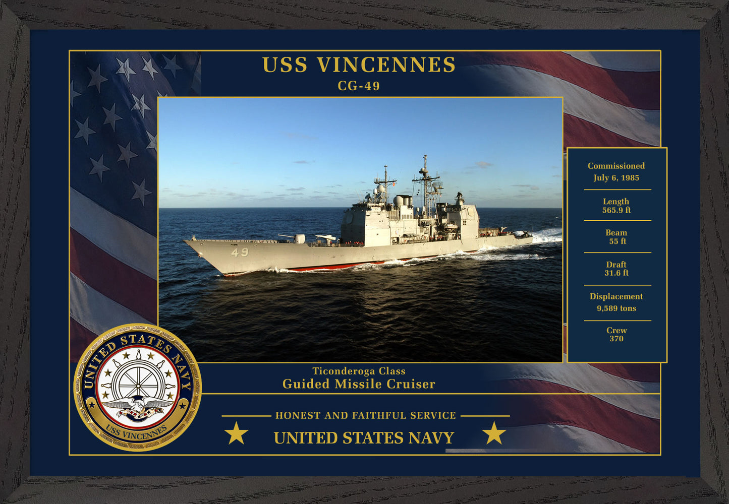 USS Vincennes CG-49 Framed Patriotic Photo