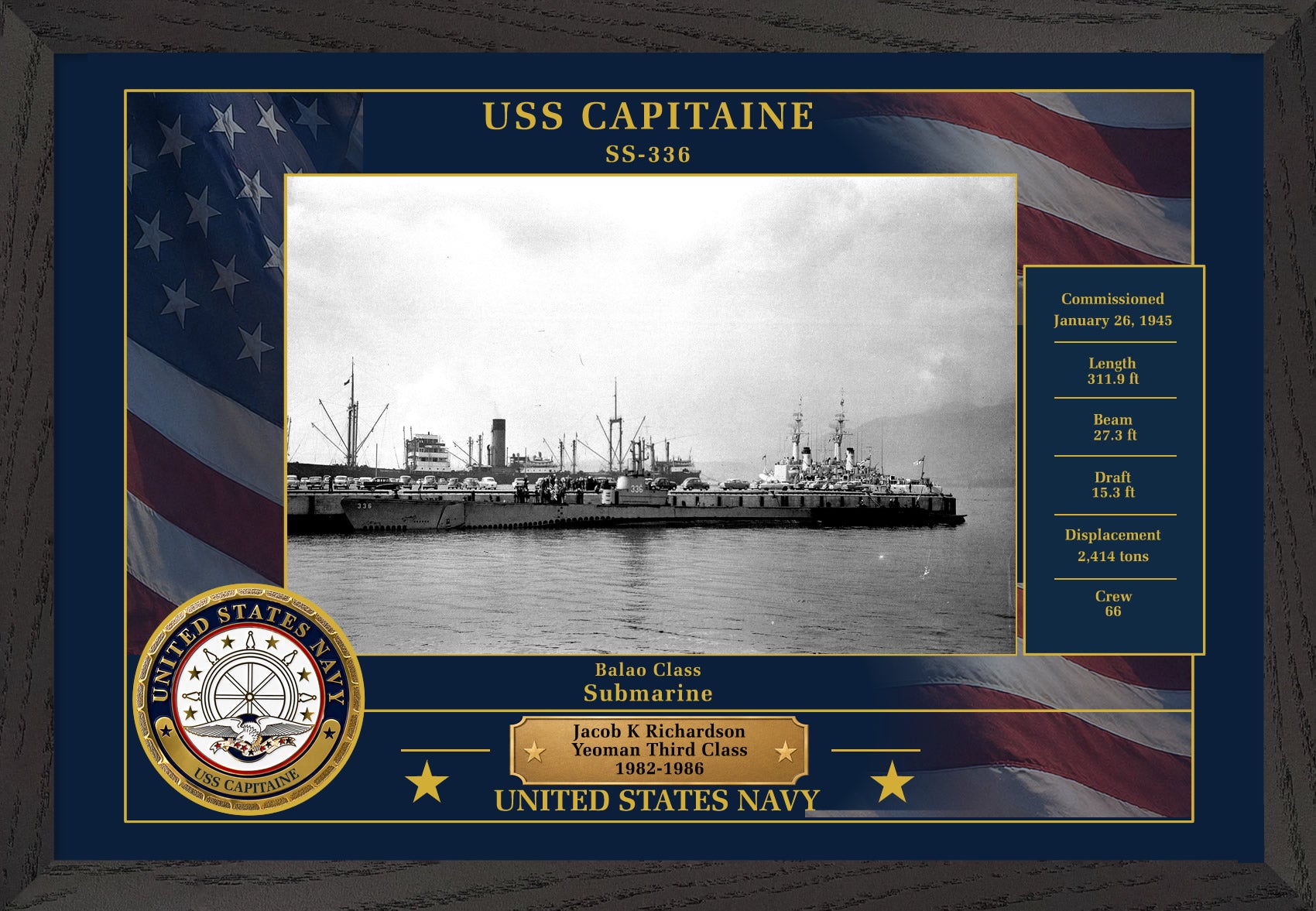 USS Capitaine SS-336 Framed Patriotic Photo