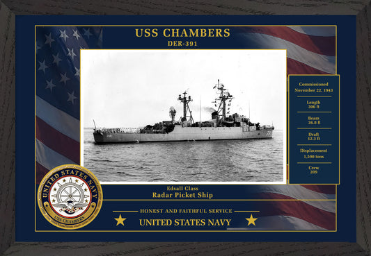 USS Chambers DER-391 Framed Patriotic Photo