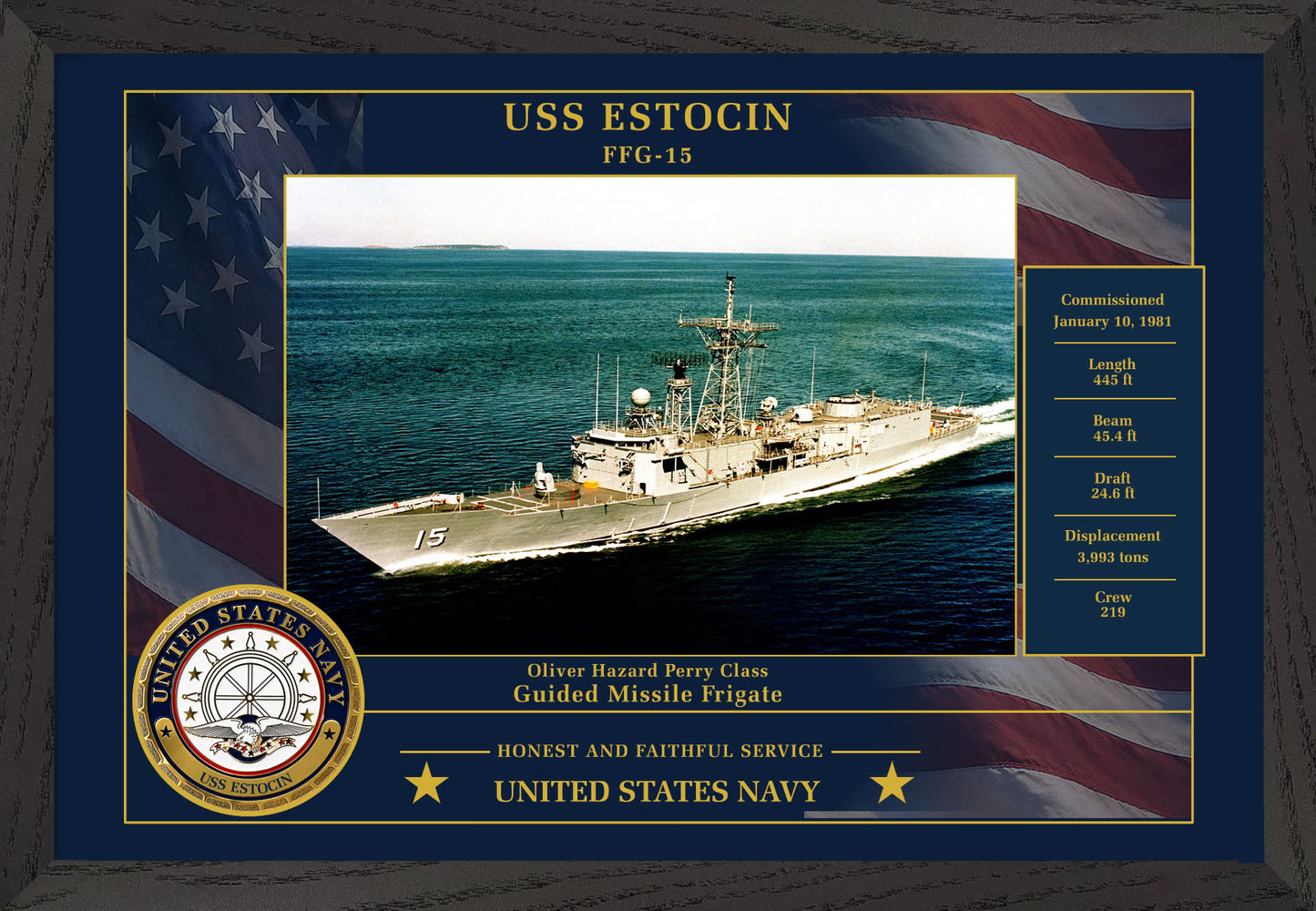 USS Estocin FFG-15 Framed Patriotic Photo