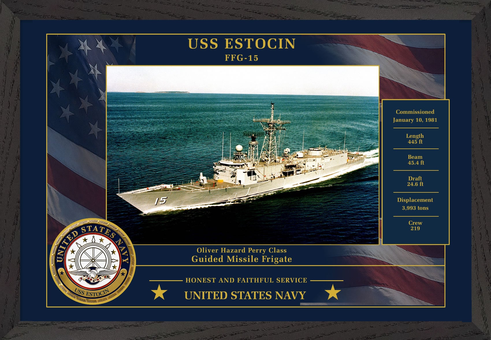 USS Estocin FFG-15 Framed Patriotic Photo