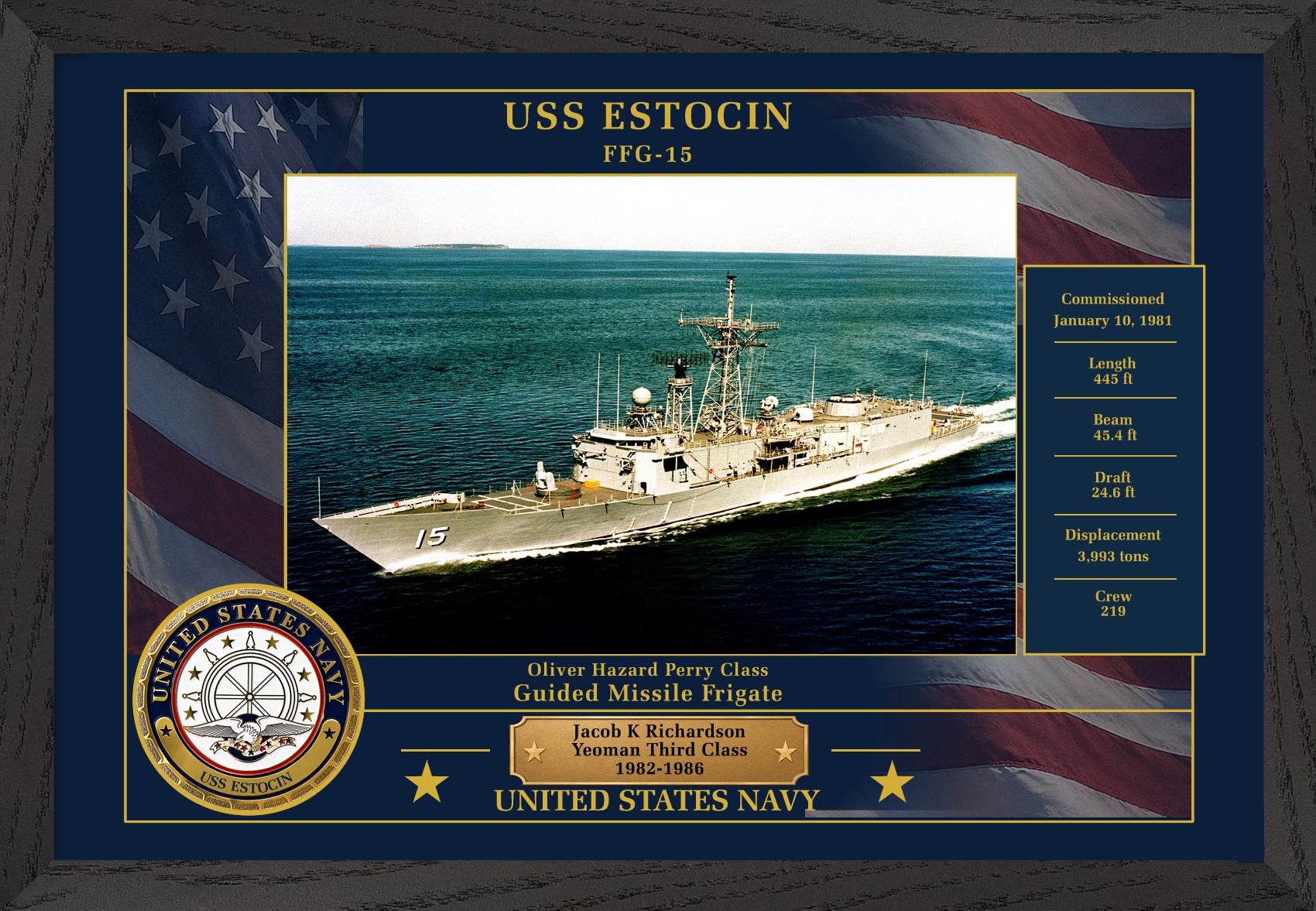 USS Estocin FFG-15 Framed Patriotic Photo