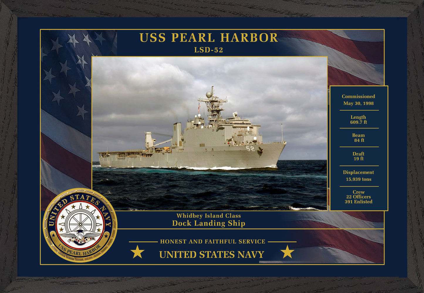 USS Pearl Harbor LSD-52 Framed Patriotic Photo