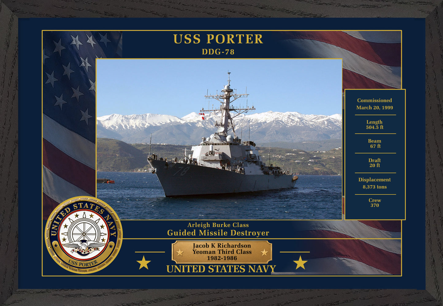 USS Porter DDG-78 Framed Patriotic Photo