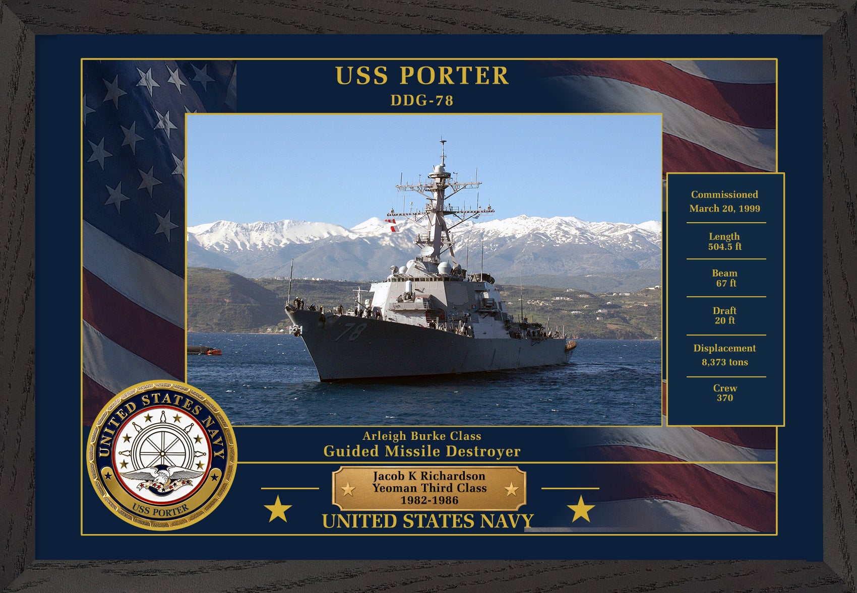 USS Porter DDG-78 Framed Patriotic Photo