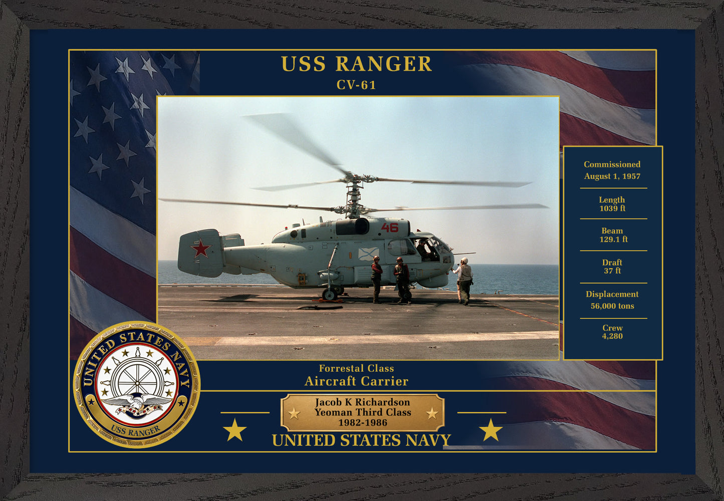 USS Ranger CV-61 Framed Patriotic Photo