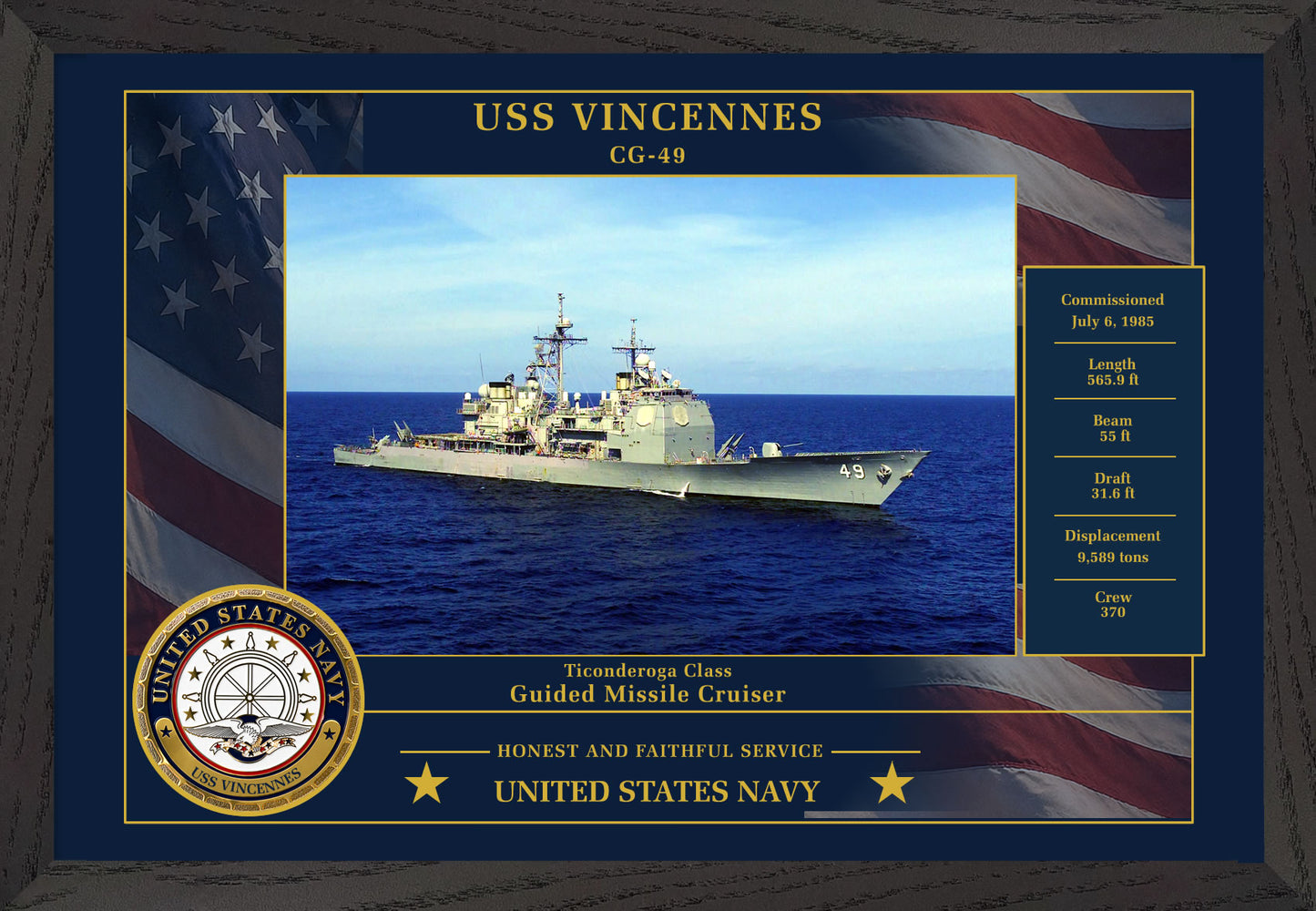 USS Vincennes CG-49 Framed Patriotic Photo