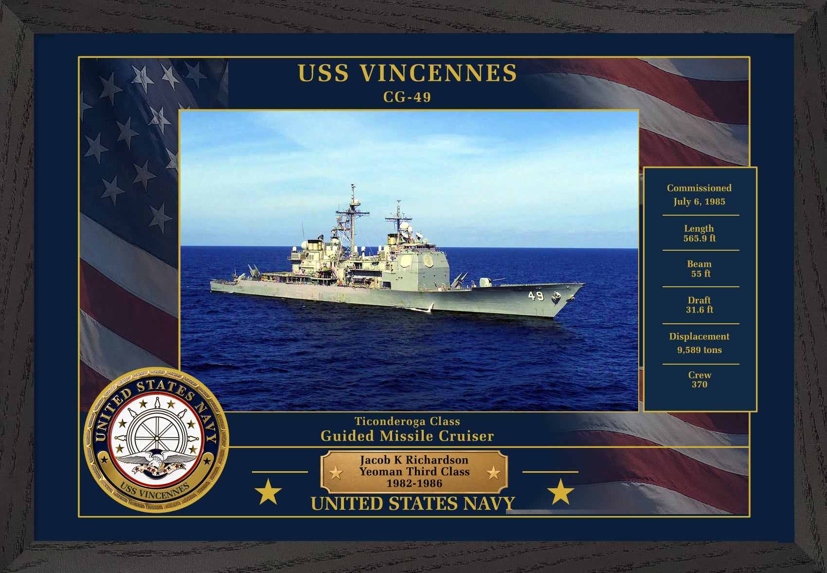 USS Vincennes CG-49 Framed Patriotic Photo