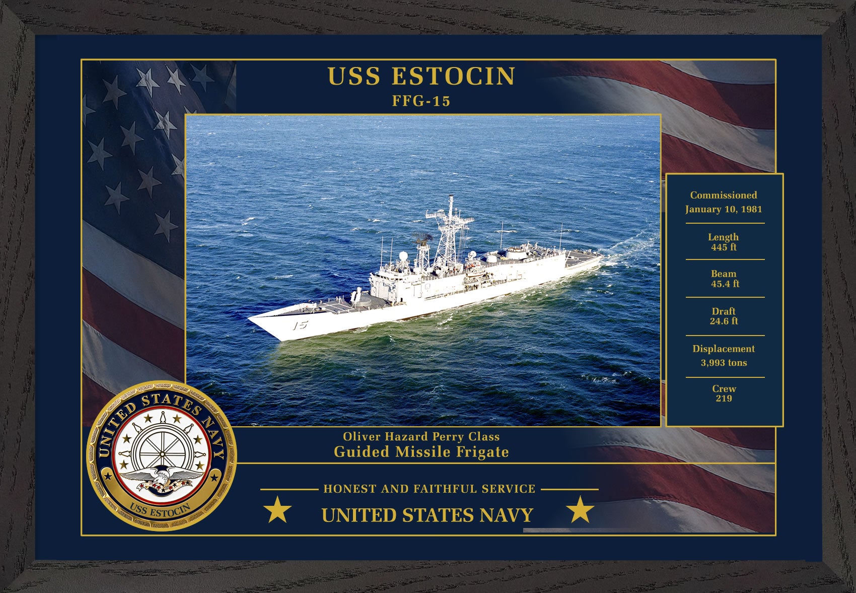 USS Estocin FFG-15 Framed Patriotic Photo