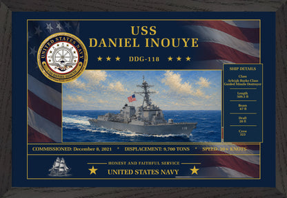 USS Daniel Inouye DDG-118 Framed Patriotic Art