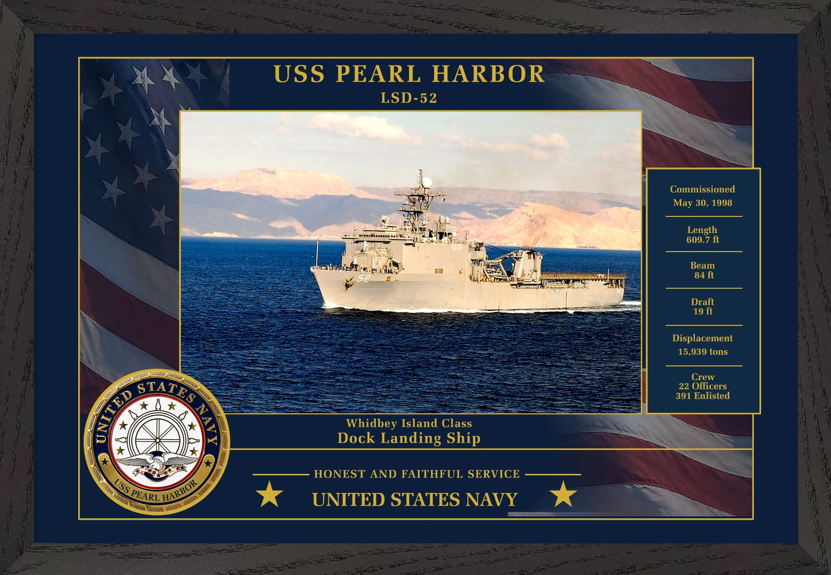 USS Pearl Harbor LSD-52 Framed Patriotic Photo