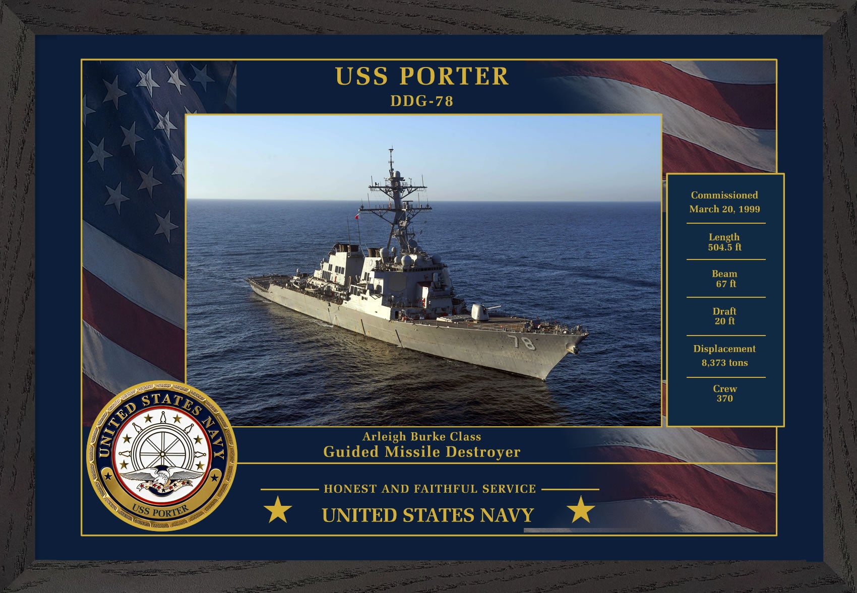 USS Porter DDG-78 Framed Patriotic Photo