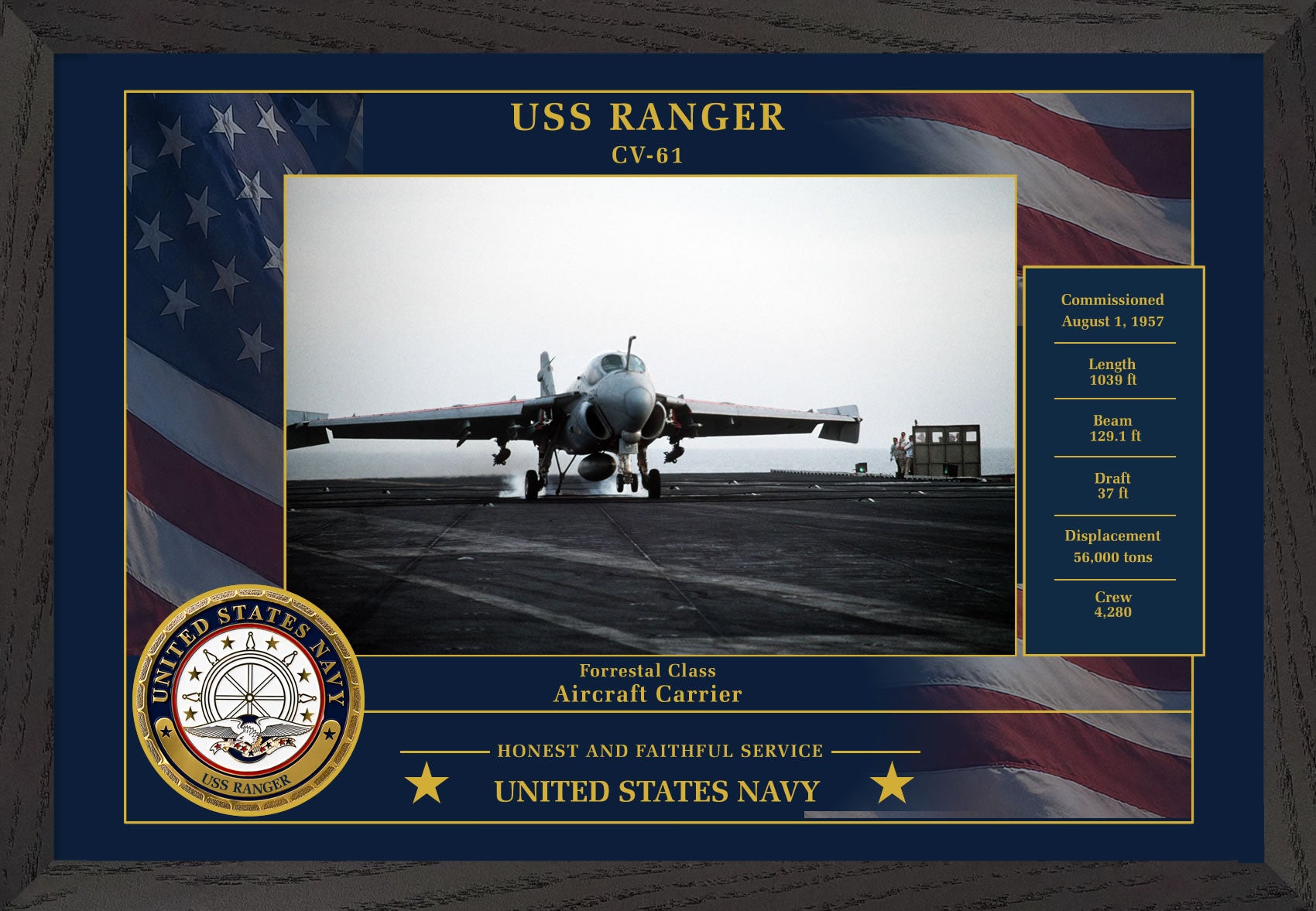 USS Ranger CV-61 Framed Patriotic Photo