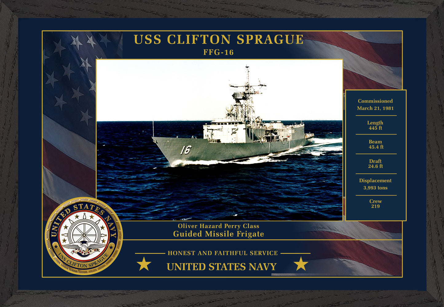 USS Clifton Sprague FFG-16 Framed Patriotic Photo