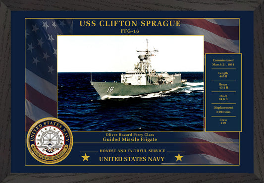 USS Clifton Sprague FFG-16 Framed Patriotic Photo