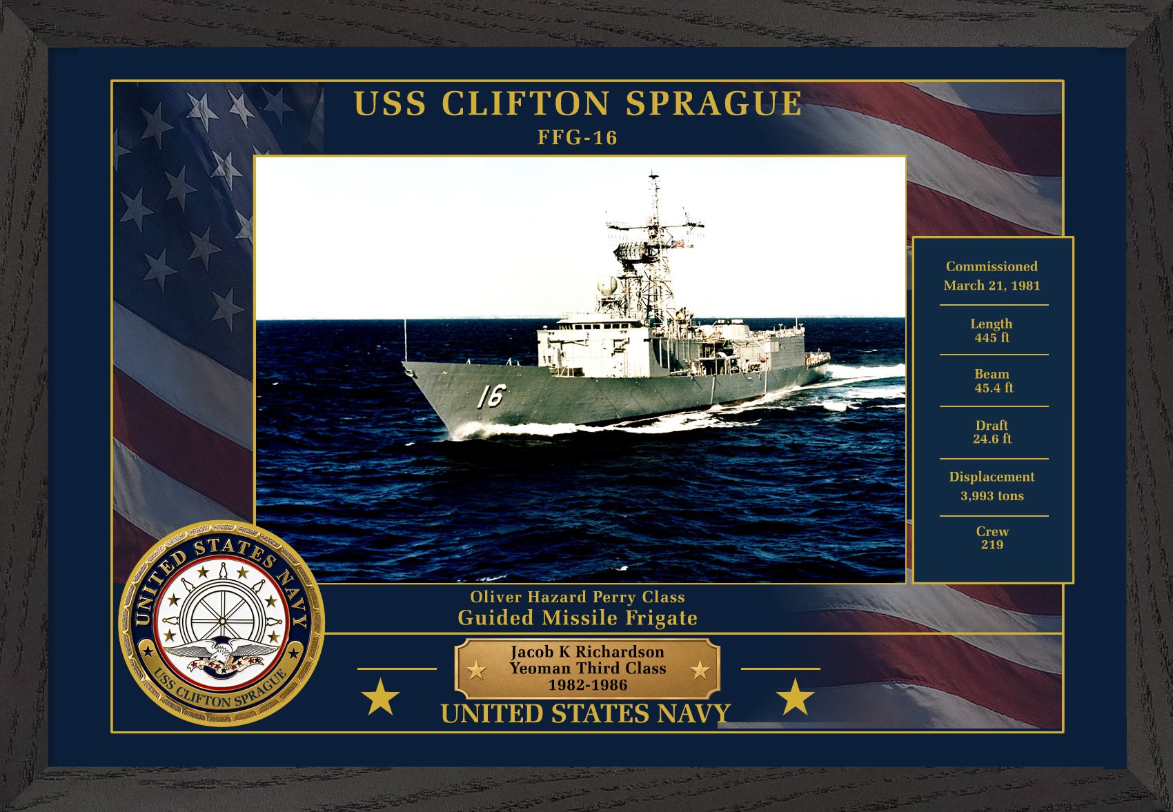 USS Clifton Sprague FFG-16 Framed Patriotic Photo