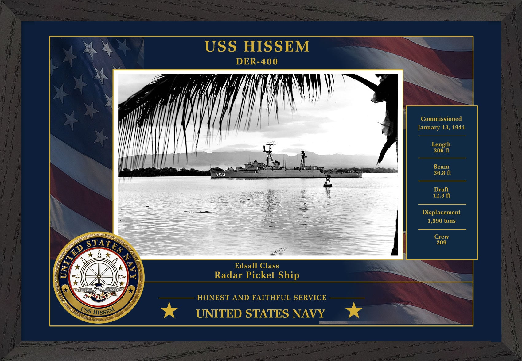 USS Hissem DER-400 Framed Patriotic Photo