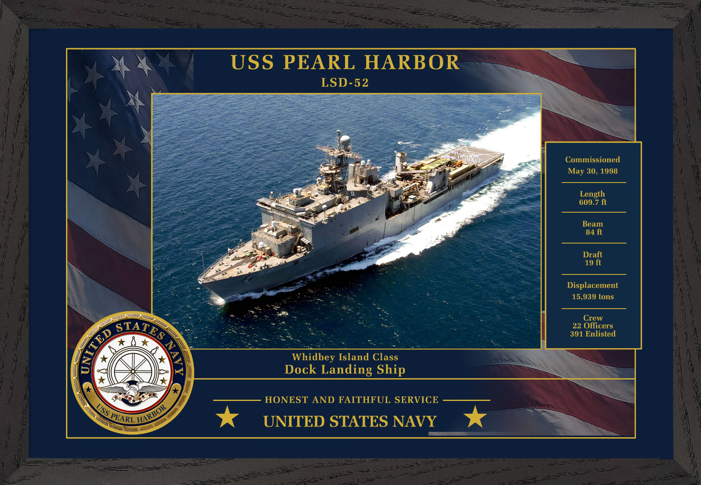 USS Pearl Harbor LSD-52 Framed Patriotic Photo