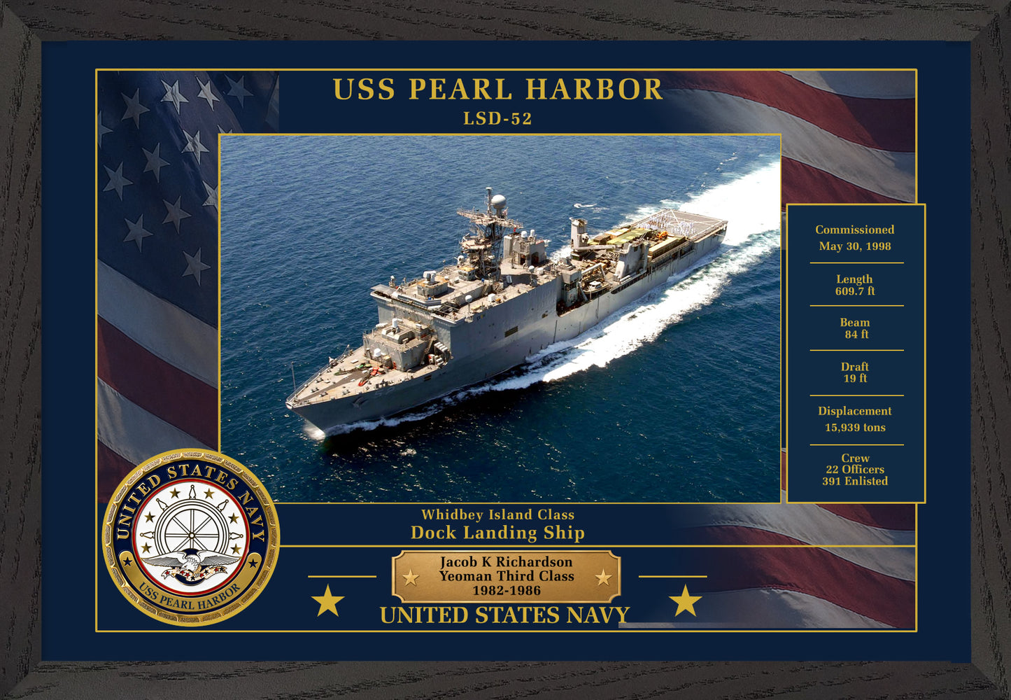 USS Pearl Harbor LSD-52 Framed Patriotic Photo