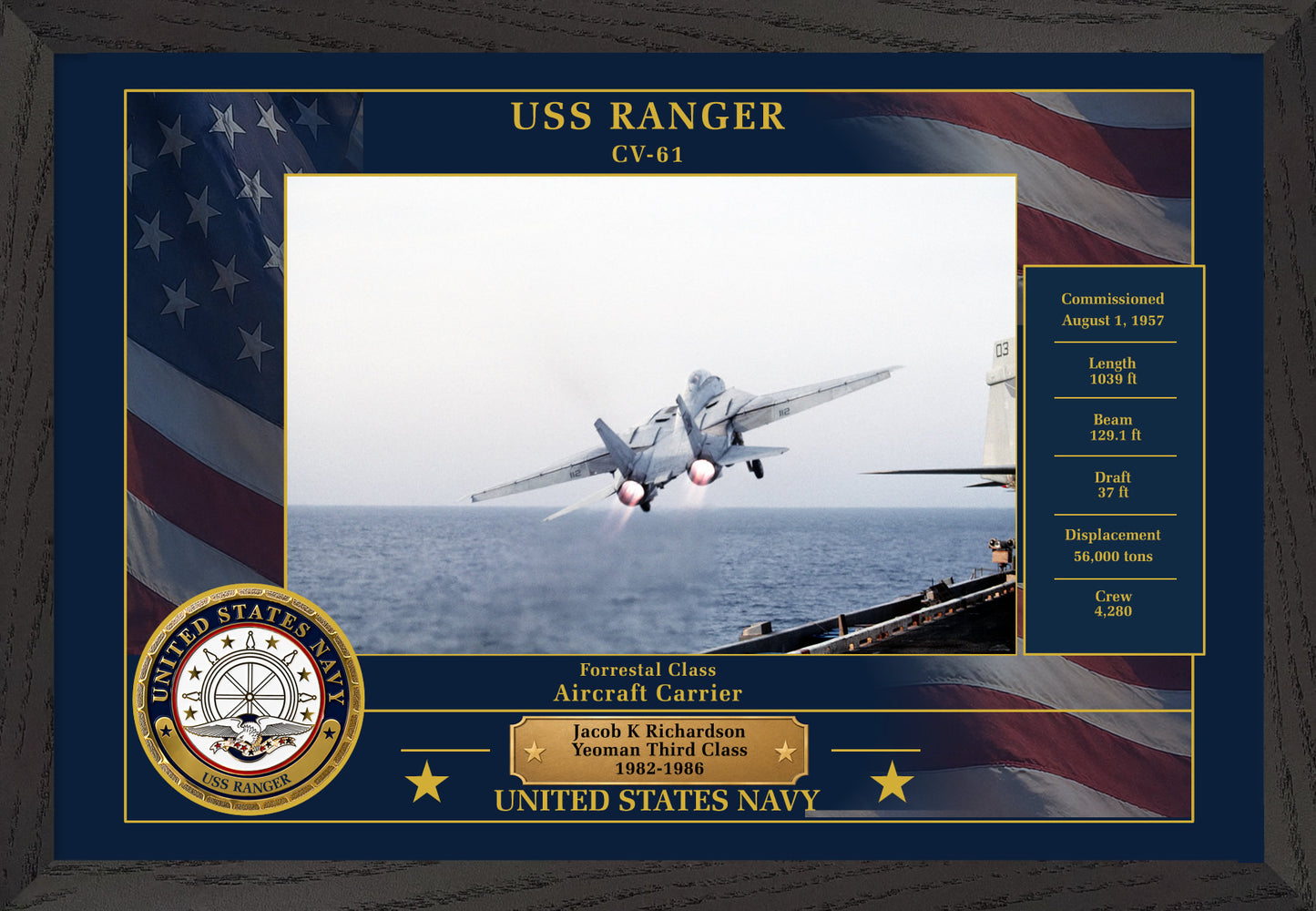 USS Ranger CV-61 Framed Patriotic Photo