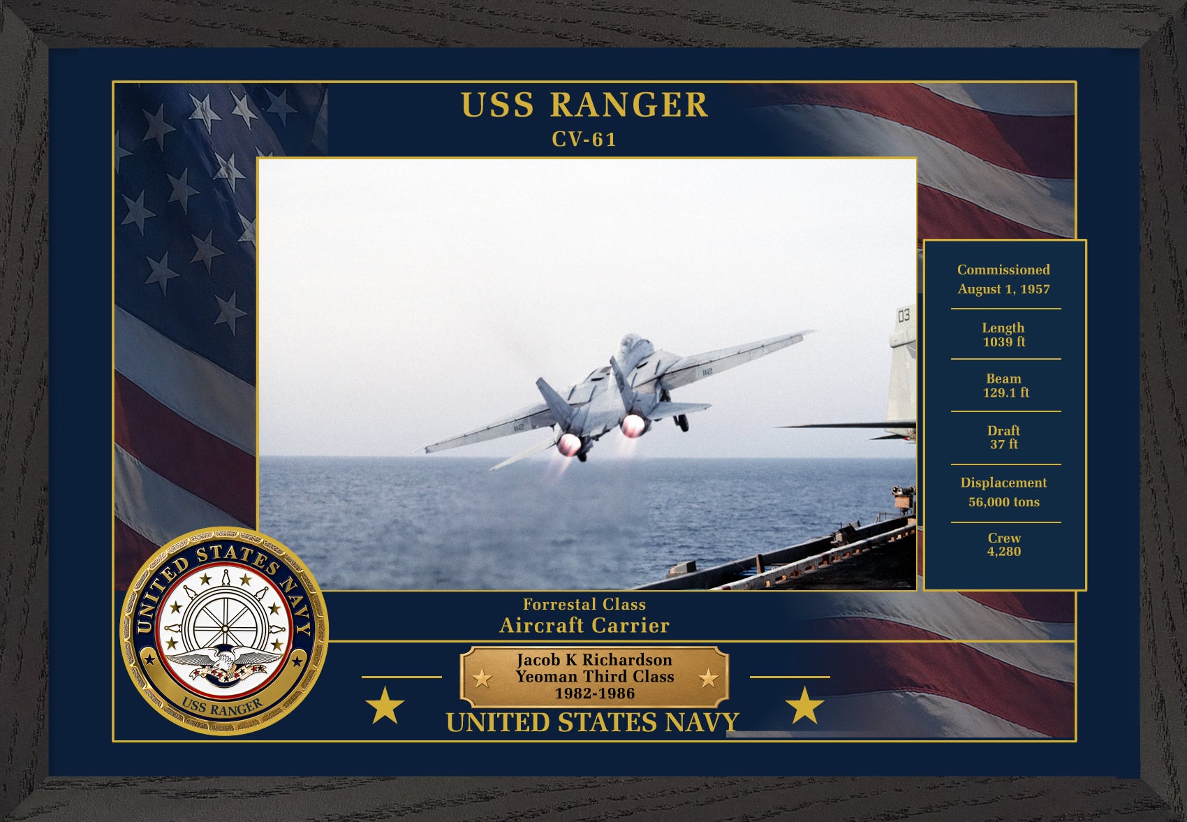 USS Ranger CV-61 Framed Patriotic Photo