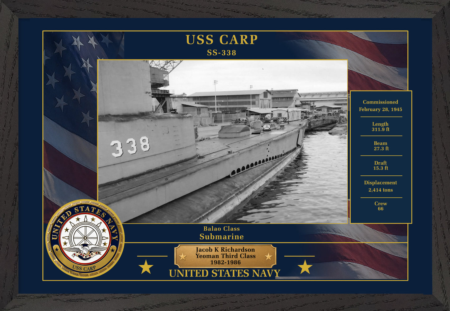 USS Carp SS-338 Framed Patriotic Photo