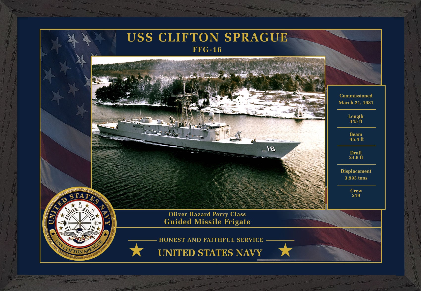 USS Clifton Sprague FFG-16 Framed Patriotic Photo
