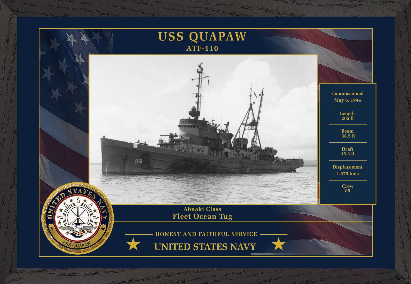 USS Quapaw ATF-110 Framed Patriotic Photo