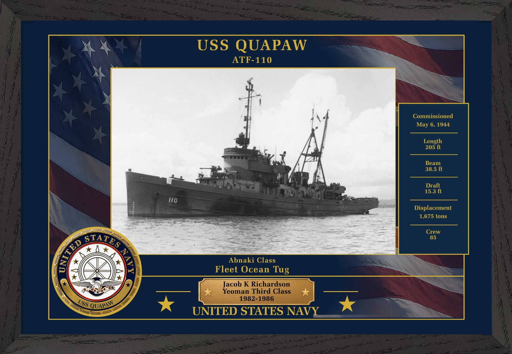 USS Quapaw ATF-110 Framed Patriotic Photo