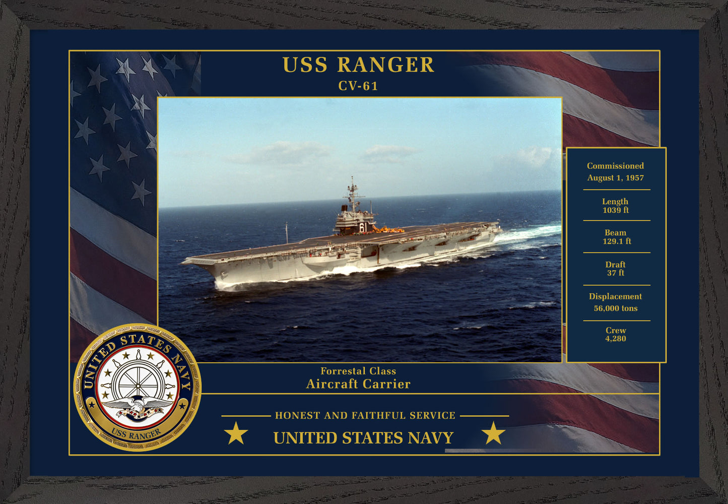 USS Ranger CV-61 Framed Patriotic Photo