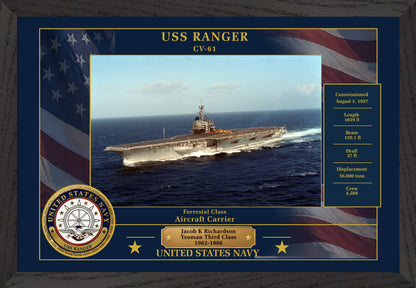 USS Ranger CV-61 Framed Patriotic Photo