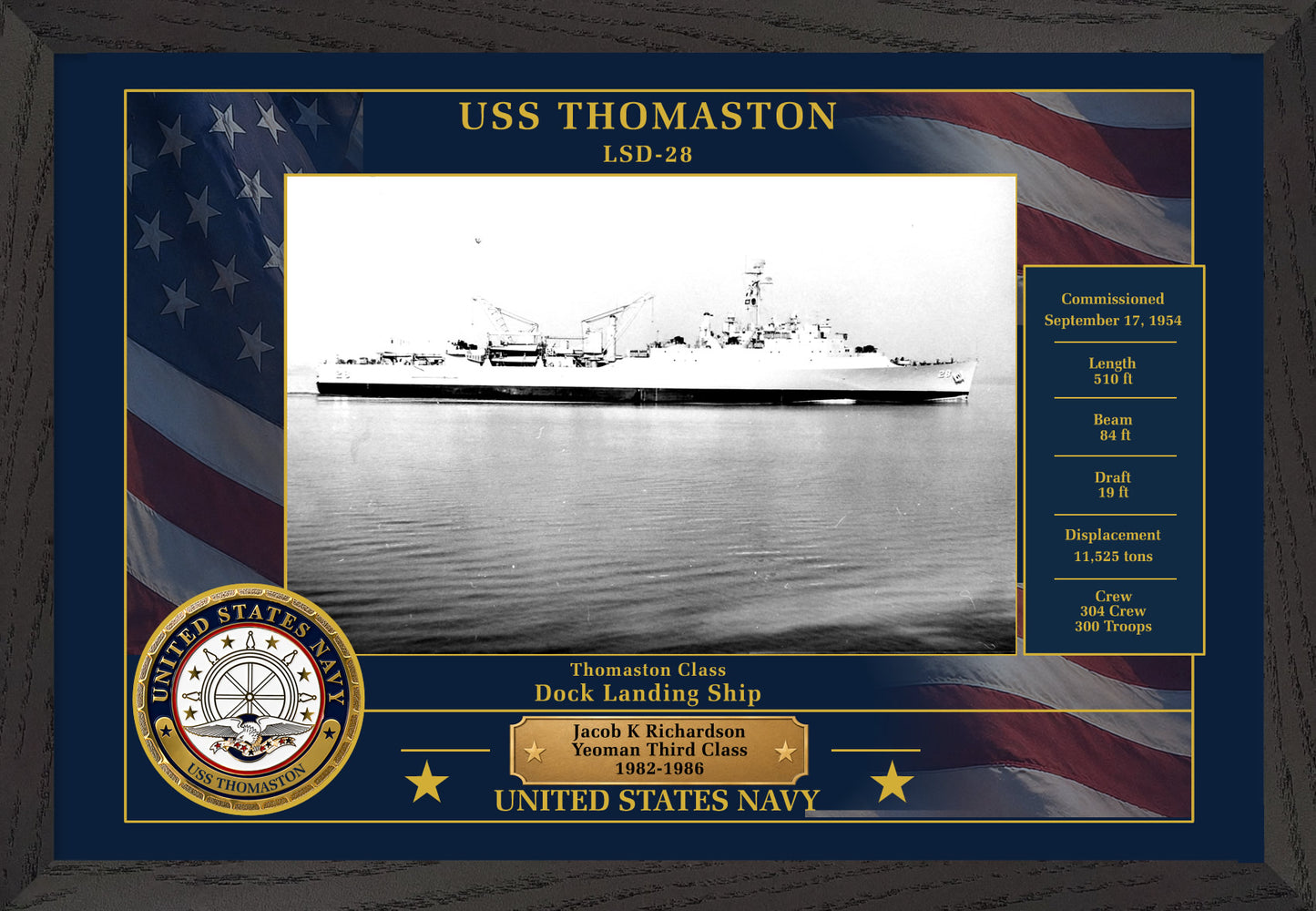 USS Thomaston LSD-28 Framed Patriotic Photo