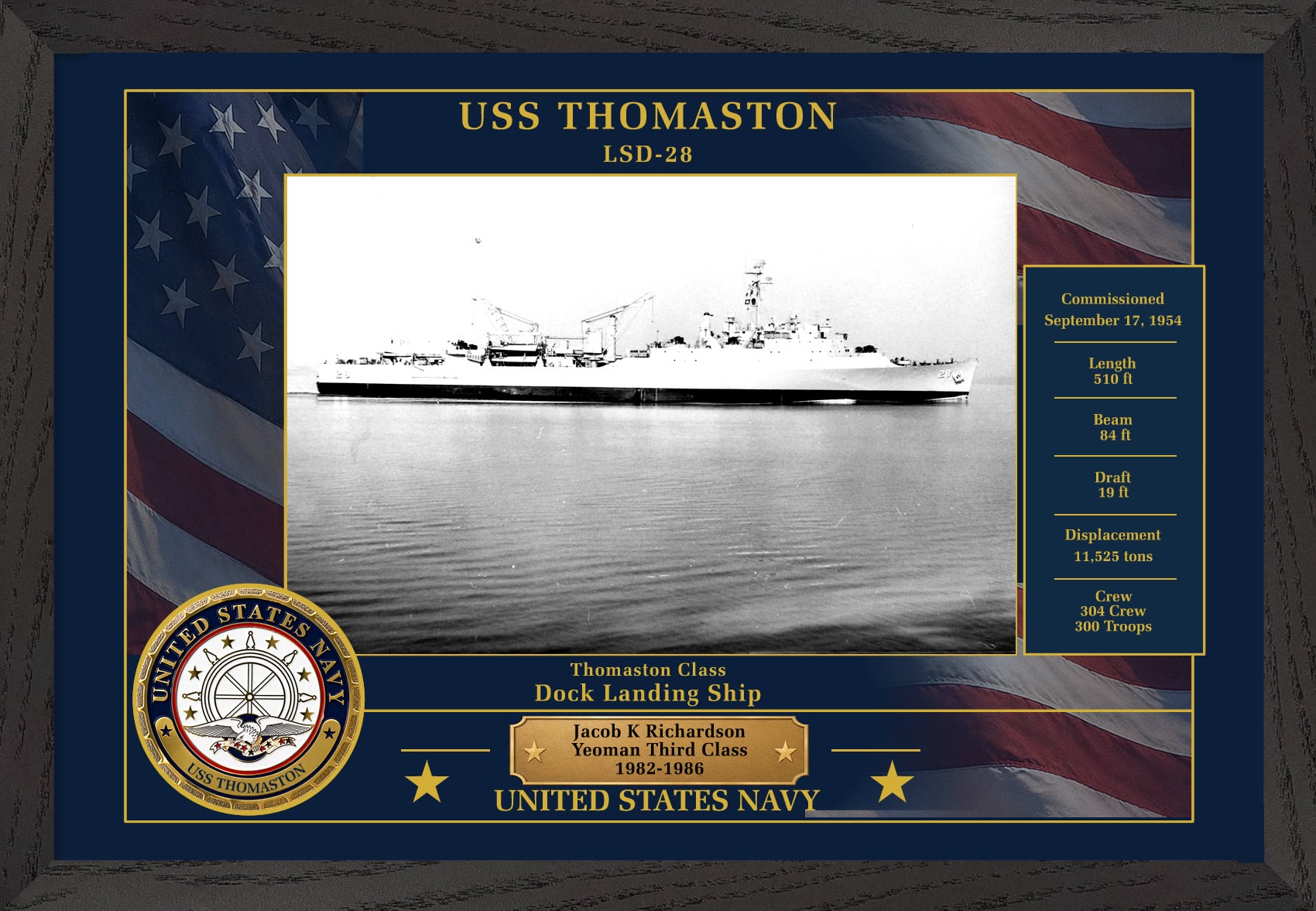 USS Thomaston LSD-28 Framed Patriotic Photo