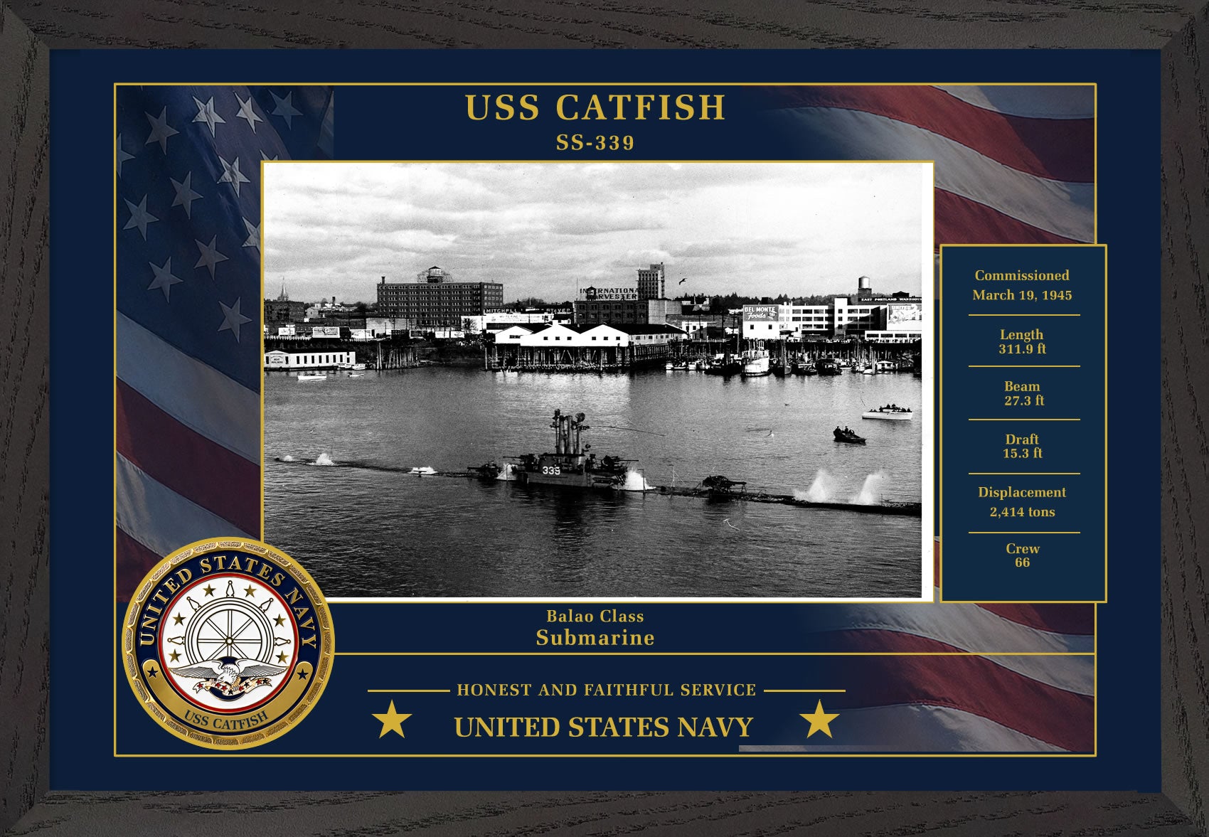 USS Catfish SS-339 Framed Patriotic Photo