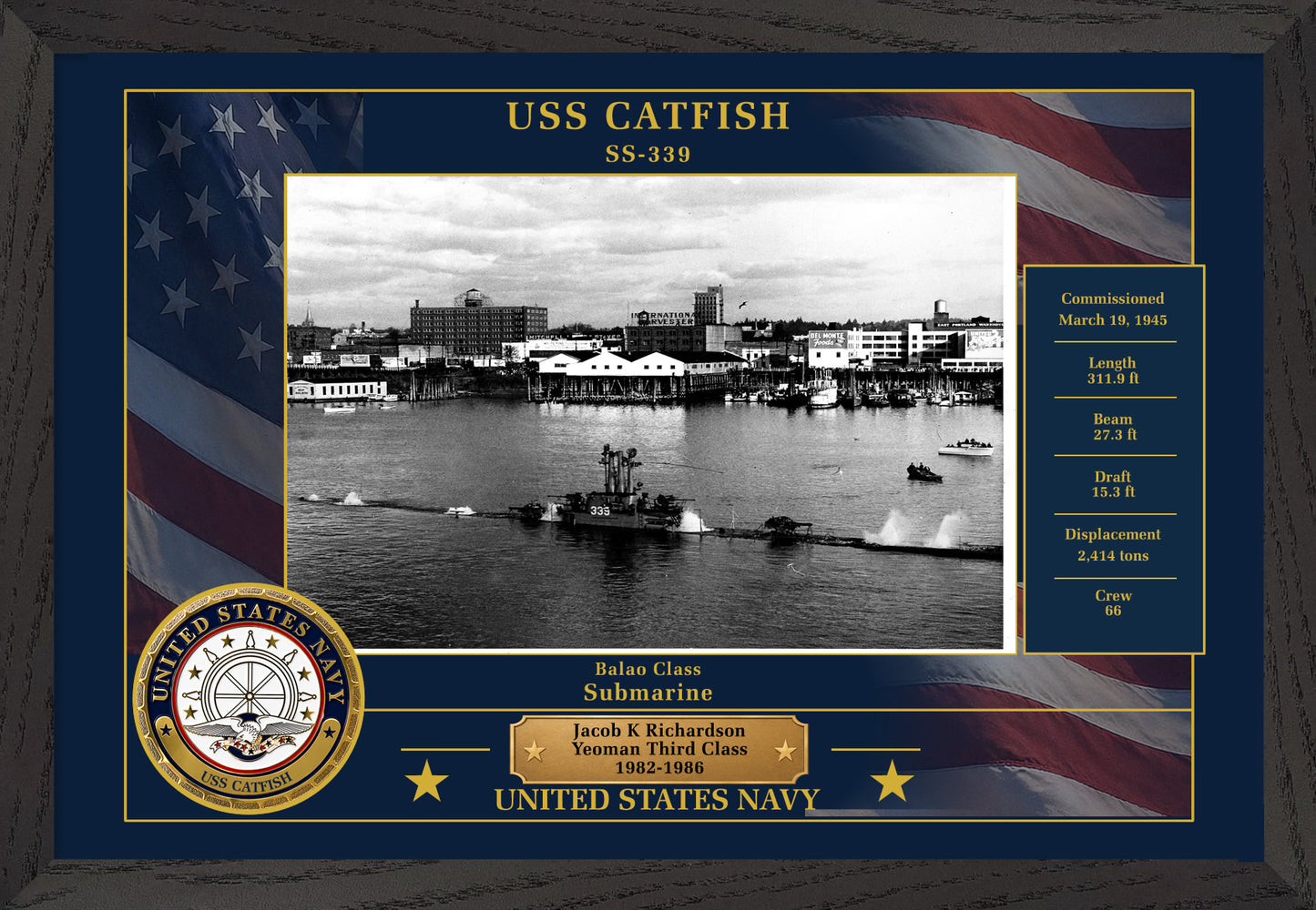 USS Catfish SS-339 Framed Patriotic Photo