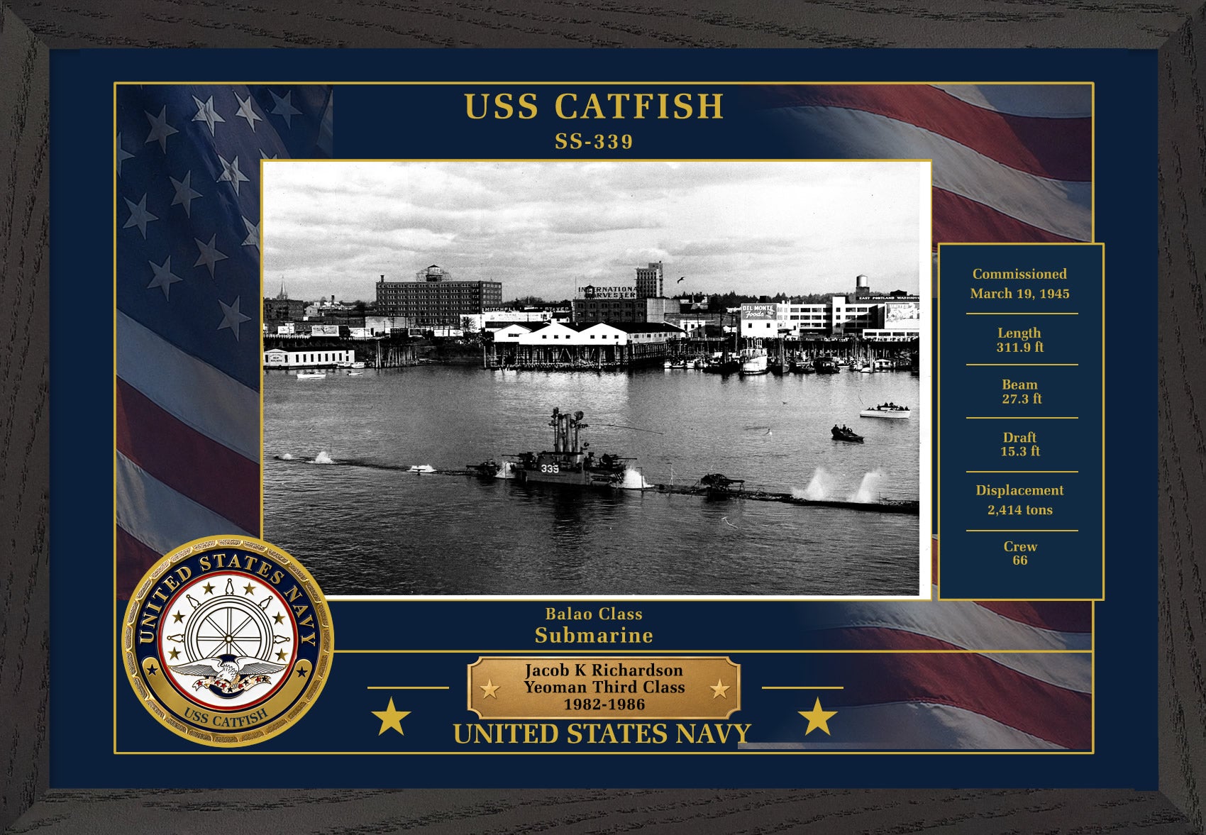 USS Catfish SS-339 Framed Patriotic Photo