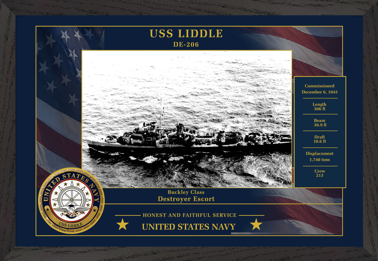 USS Liddle DE-206 Framed Patriotic Photo