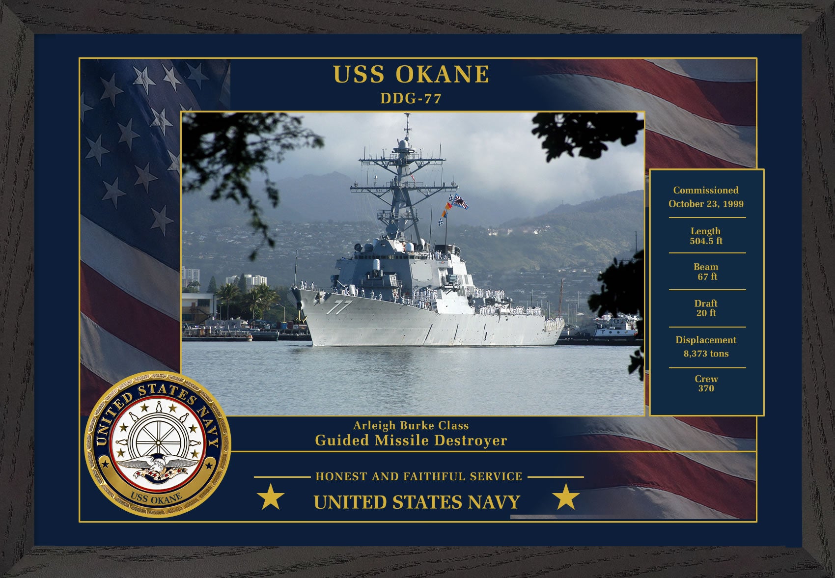 USS Okane DDG-77 Framed Patriotic Photo