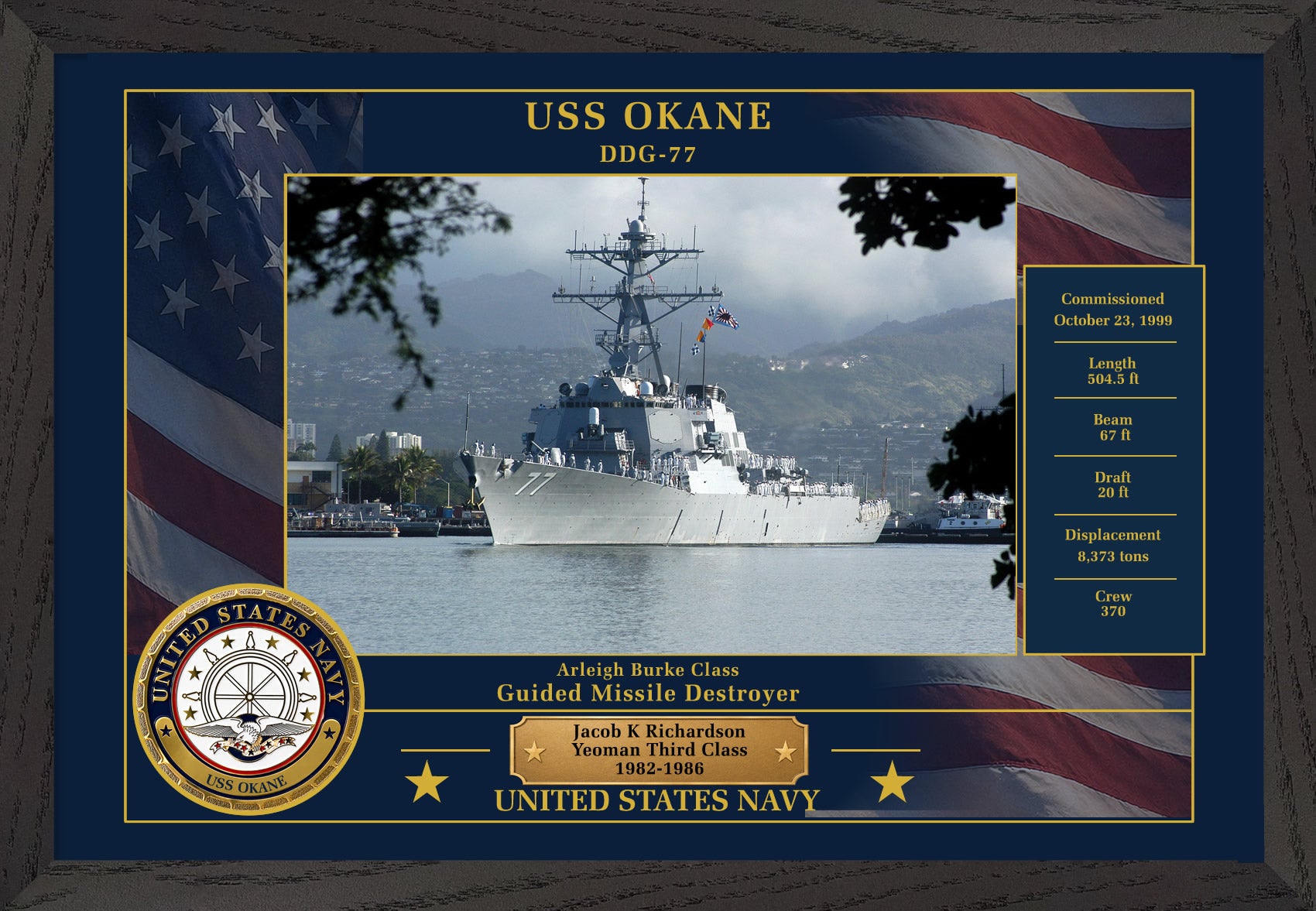 USS Okane DDG-77 Framed Patriotic Photo
