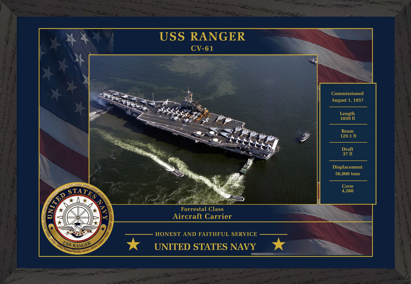 USS Ranger CV-61 Framed Patriotic Photo