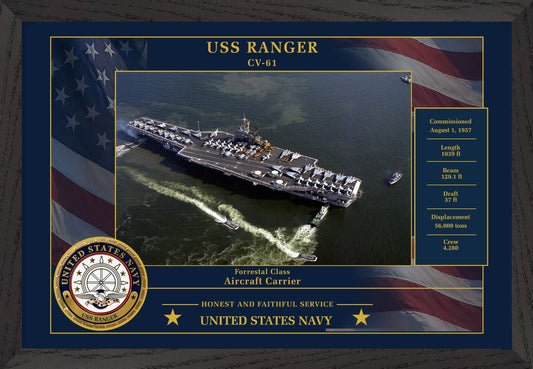 USS Ranger CV-61 Framed Patriotic Photo