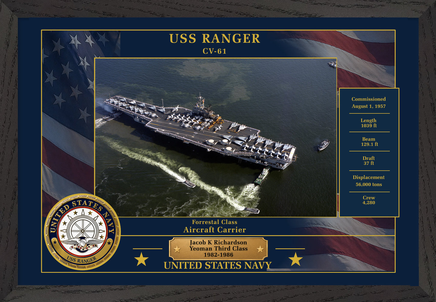 USS Ranger CV-61 Framed Patriotic Photo