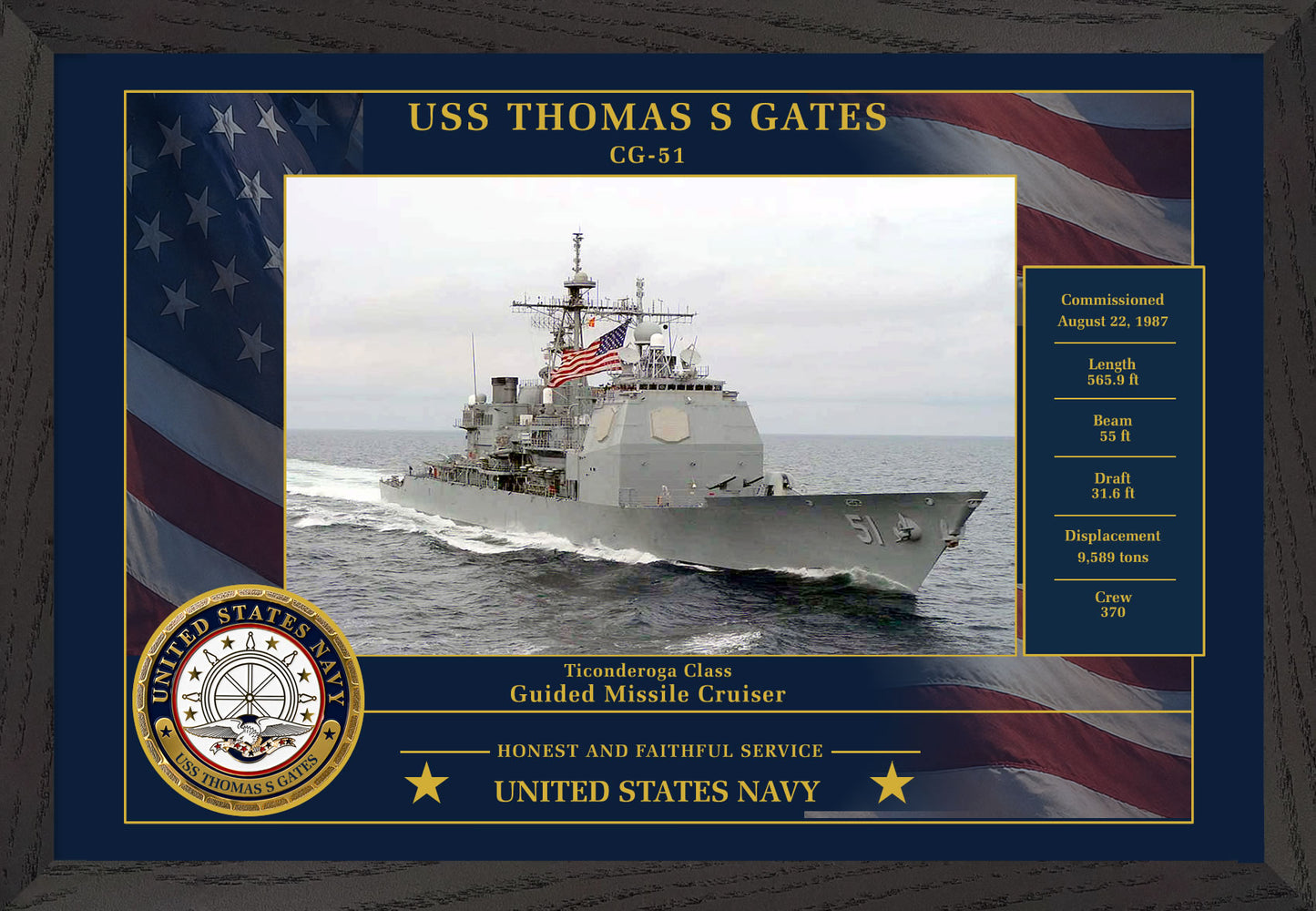 USS Thomas S Gates CG-51 Framed Patriotic Photo