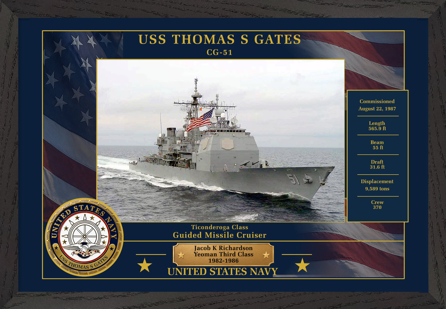 USS Thomas S Gates CG-51 Framed Patriotic Photo