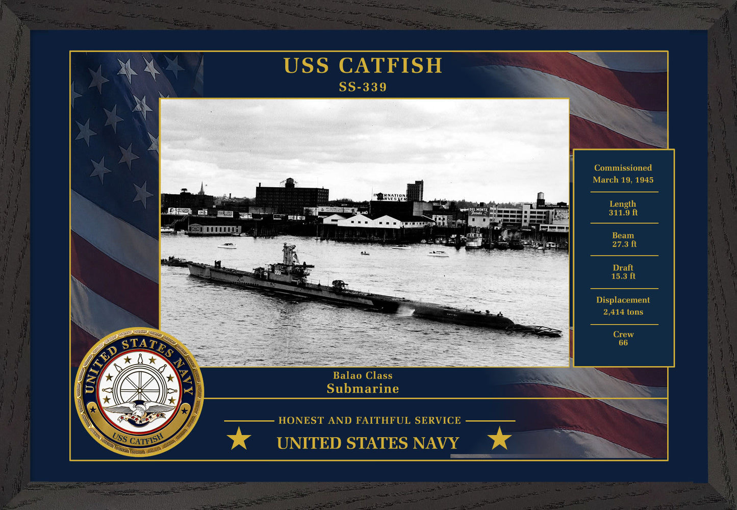 USS Catfish SS-339 Framed Patriotic Photo
