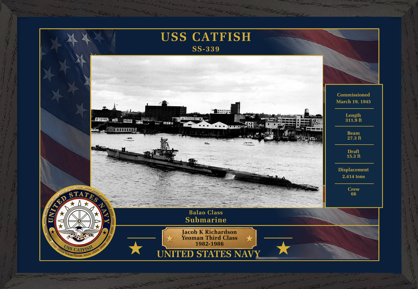 USS Catfish SS-339 Framed Patriotic Photo