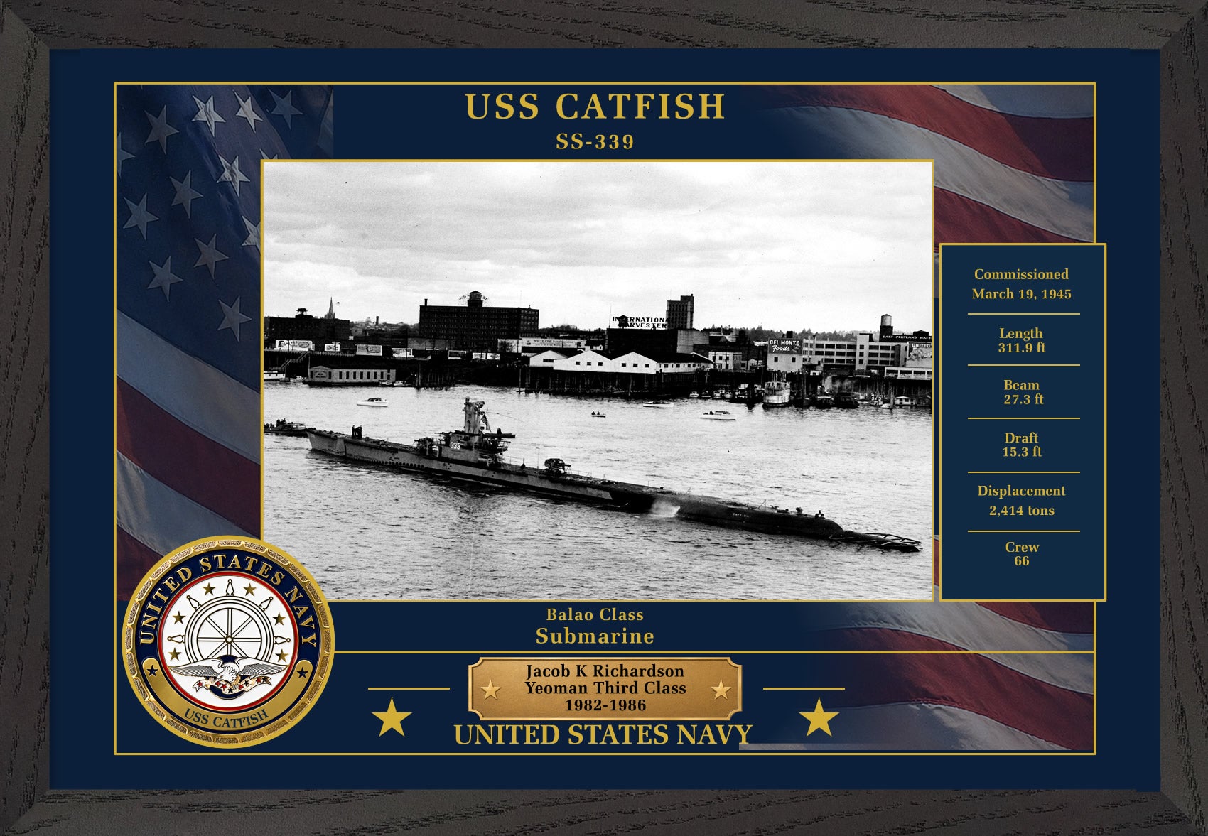 USS Catfish SS-339 Framed Patriotic Photo