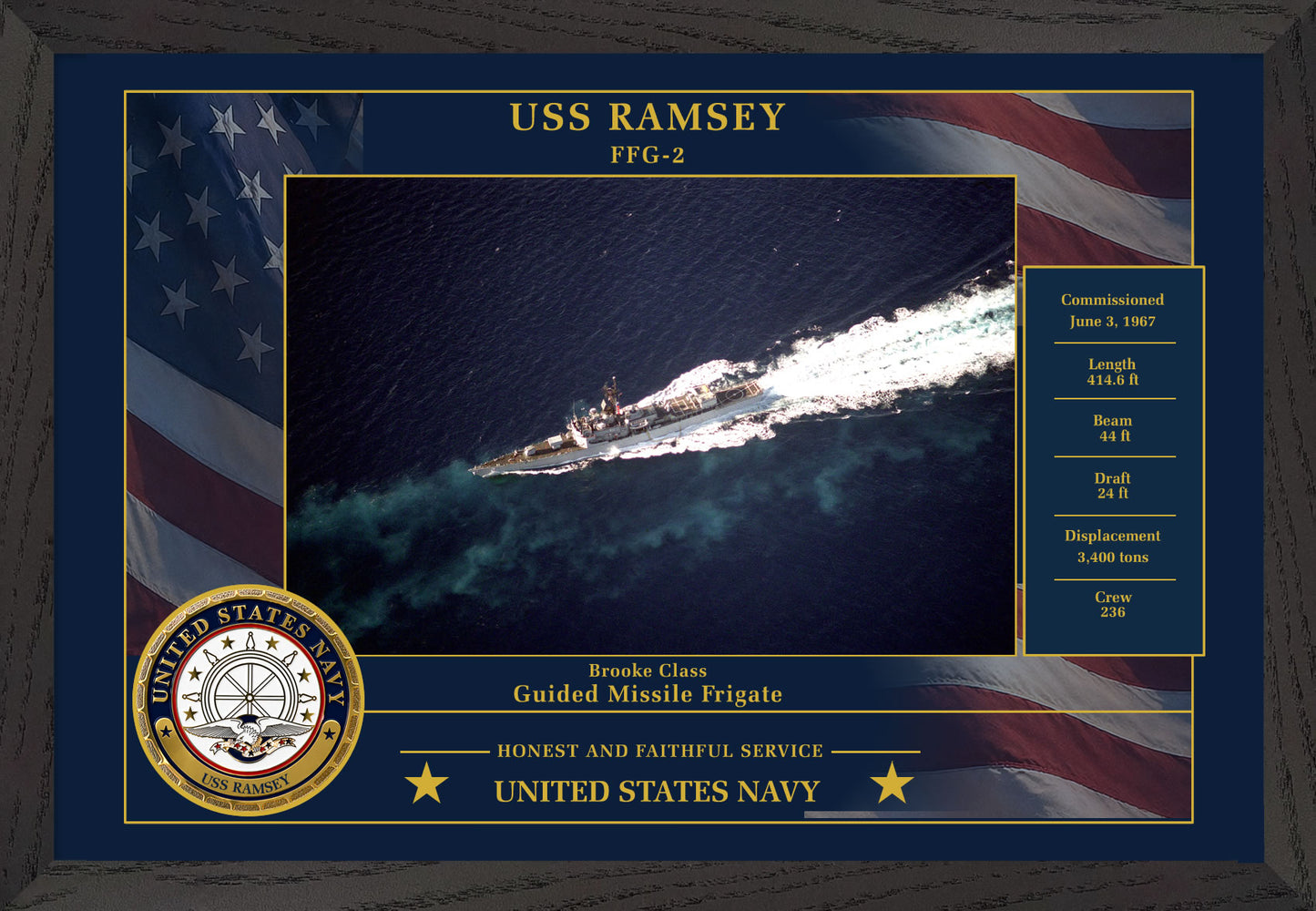 USS Ramsey FFG-2 Framed Patriotic Photo