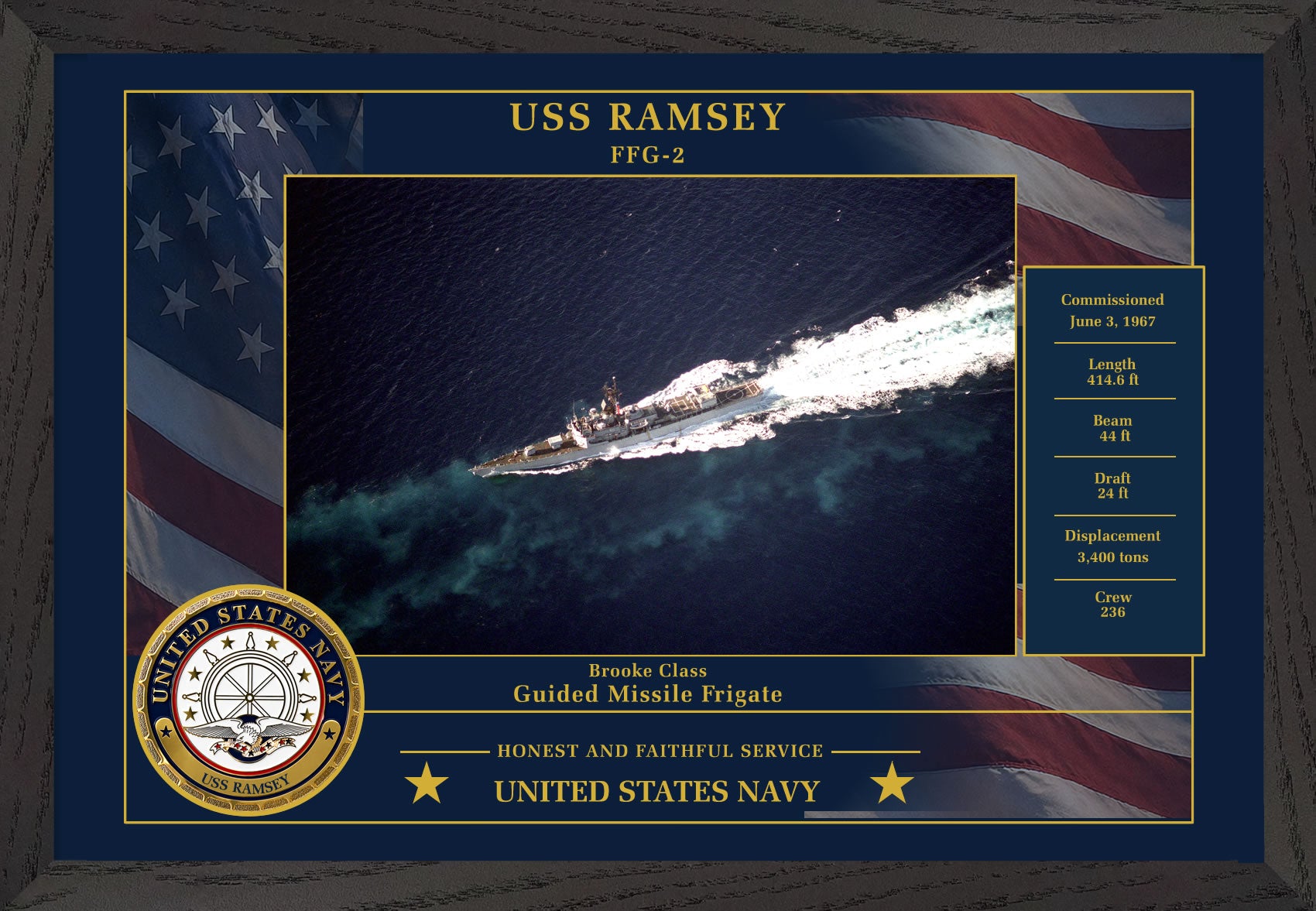 USS Ramsey FFG-2 Framed Patriotic Photo