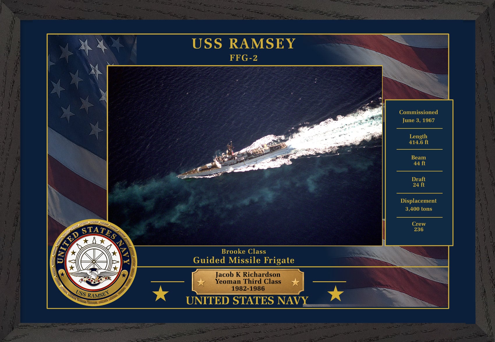 USS Ramsey FFG-2 Framed Patriotic Photo